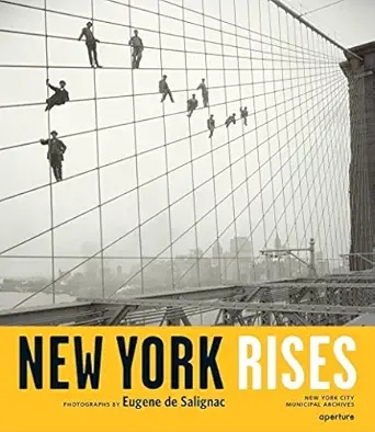 Workers like musical notes on Brooklyn Bridge cabels